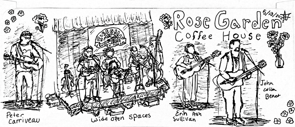 Rose Garden volunteer Abby "AJ" Javery captured the splendor of our May 13 show in this pen and ink illustration.