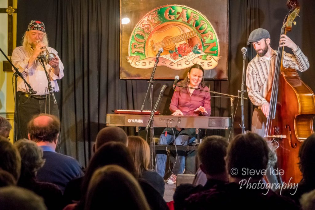 The Heather Pierson Acoustic Trio performs at the Rose Garden on March 24, 2018. Photo by Stephen Ide