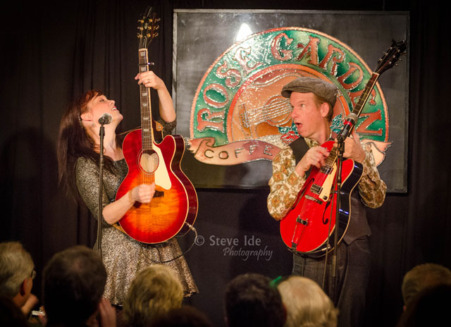 Maura and Pete Kennedy perform at the Rose Garden Coffeehouse in 2013. Photo by Stephen Ide.